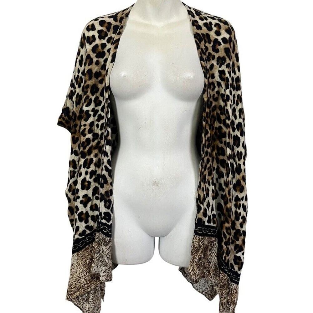 Chicos Womens Ruana Fusion Leopard Print Poncho Jacket Open Draped Top One Size